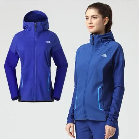 【The North Face】女款 WindWall 防風防潑透氣連帽外套.輕量機能運動夾克/3CHV-ZDE 藍 V