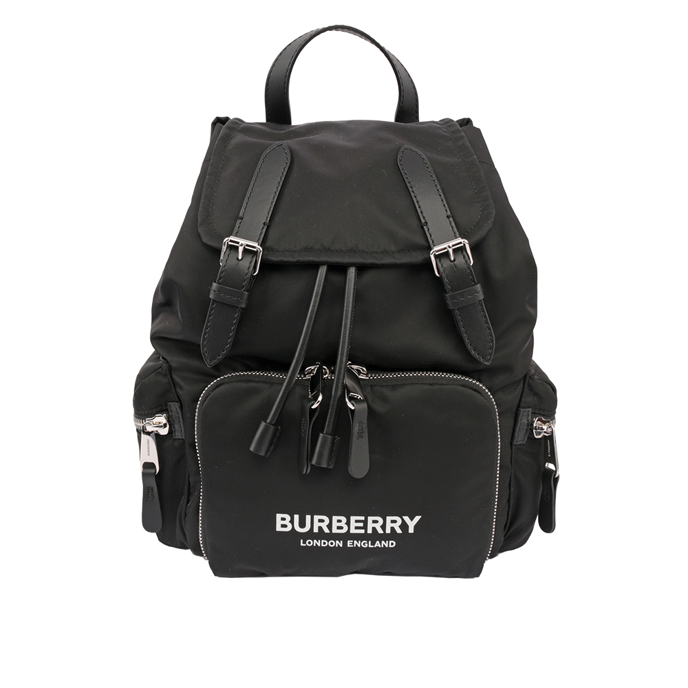 【BURBERRY】The Rucksack科技尼龍與皮革中型軍旅後背包(黑色) 8011617 A1189