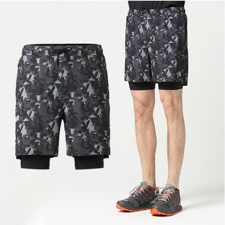 【美國 The North Face】男款 FlashDry-XD 閃電快乾耐磨運動短褲.慢跑褲_3LE7 黑色印花 V
