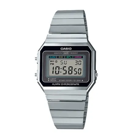 CASIO 卡西歐 經典時尚復古電子錶 不鏽鋼錶帶 星空銀 生活防水(A700W-1A)