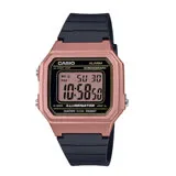 CASIO 卡西歐 復古機能電子錶 橡膠錶帶 玫瑰金 自動月曆 生活防水(W-217HM-5A)