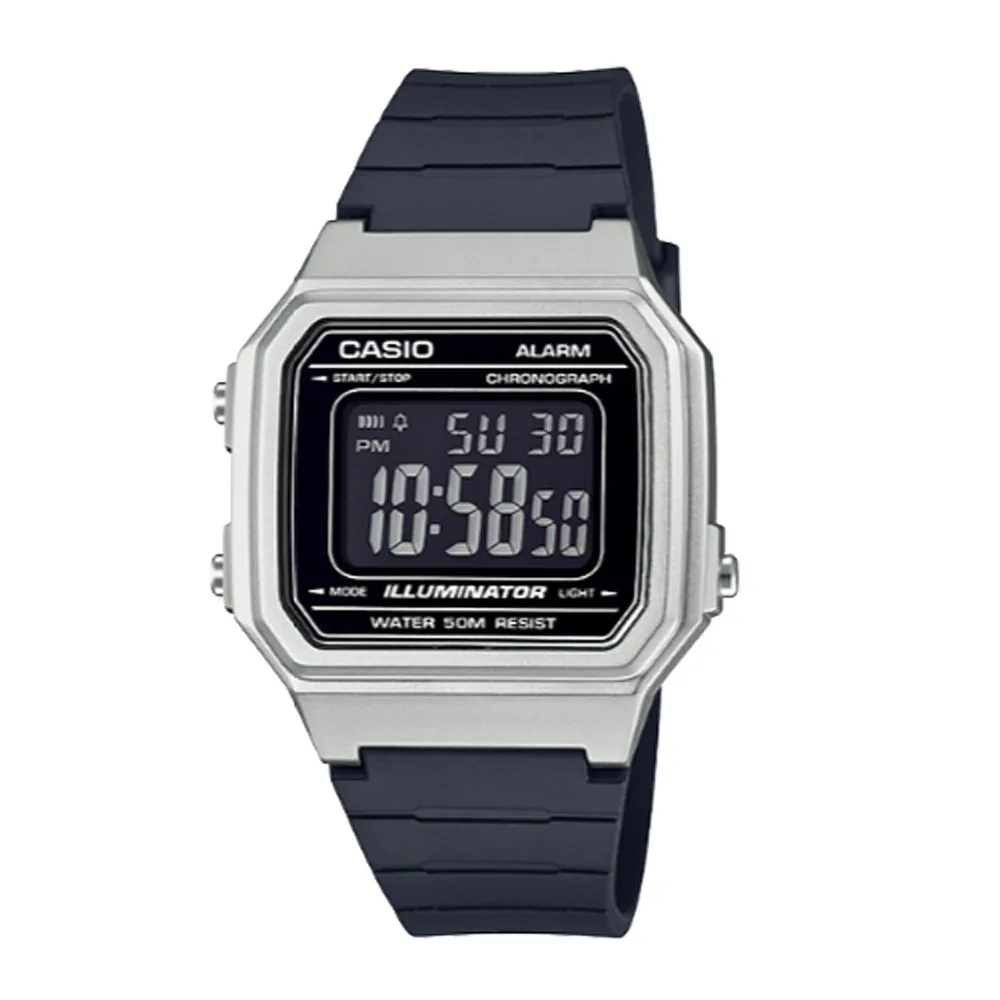 CASIO 卡西歐 復古機能電子錶 橡膠錶帶 星空銀 自動月曆 生活防水(W-217HM-7B)