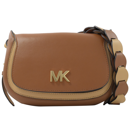 MICHAEL KORS Jolene 三色拼接牛皮肩斜馬鞍包.橡子色【專櫃款】