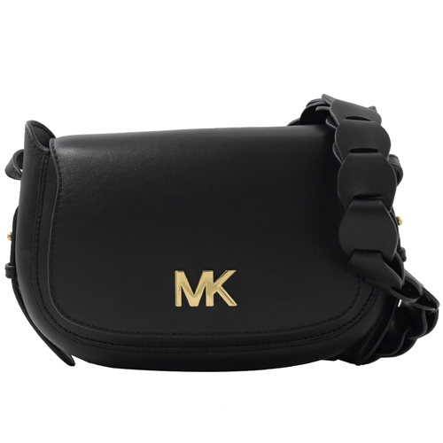 MICHAEL KORS Jolene MK LOGO牛皮肩斜馬鞍包.黑色【專櫃款】