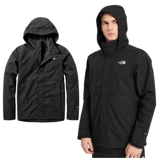 【美國 The North Face】男 防風防水透氣耐磨連帽外套.夾克/風雨衣/3VSC 黑灰 N