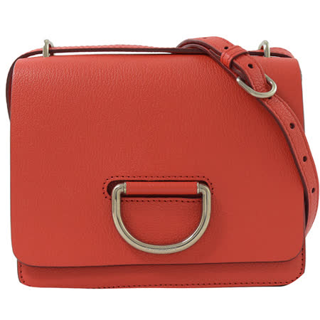 BURBERRY Check D-Ring 小牛皮肩斜二用包.紅