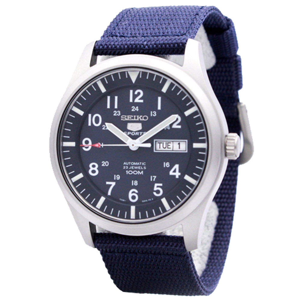 SEIKO 精工 運動機械男錶 帆布錶帶 深藍 防水100米(SNZG11K1)