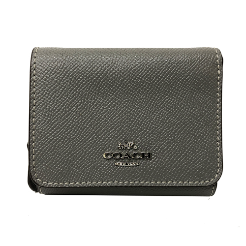 【COACH】經典 LOGO 防刮牛皮多卡片夾層短夾(灰)