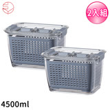 【日本霜山】透明蔬果冰箱收納瀝水保鮮盒(附蓋)2入組-灰色4500ml
