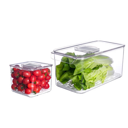 【YOUFONE】廚房冰箱透明蔬果收纳瀝水保鮮盒兩件組(M+L)