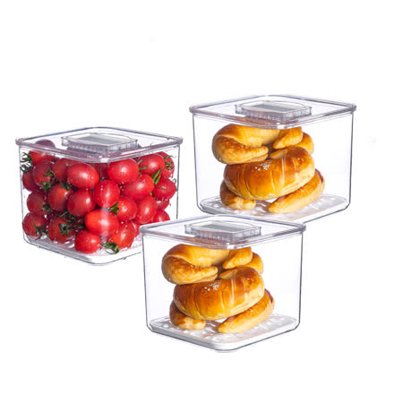 【YOUFONE】廚房冰箱透明蔬果收纳瀝水保鮮盒三件組14.2x14.2x11.7