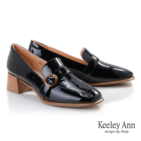 Keeley Ann極簡魅力 復古風漆皮樂福鞋(黑色975772410-Ann系列)