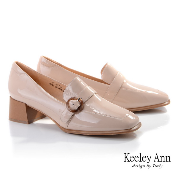 Keeley Ann極簡魅力 復古風漆皮樂福鞋(粉紅色975772456-Ann系列)
