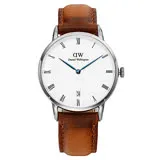 【Daniel Wellington】Dapper 經典淺棕色皮革腕錶-銀框/34mm(DW00100114)