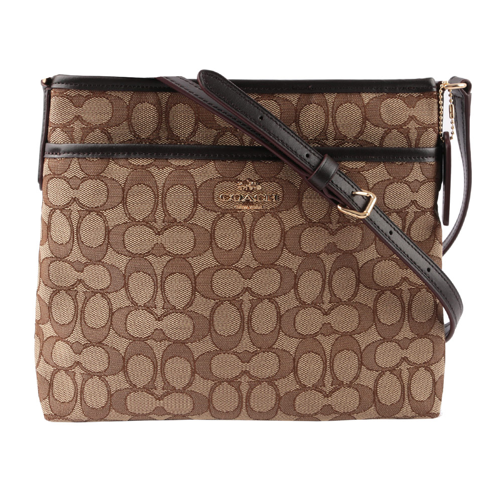 【COACH】緹花 LOGO斜背包(薄款)(淺咖) F29960 IMC7C
