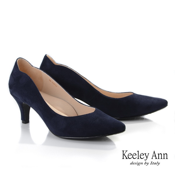 Keeley Ann經典素面 絨料全真皮中跟鞋(藍色)985063260