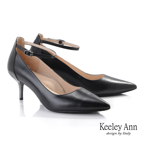 Keeley Ann極簡魅力 素面全真皮腳踝釦帶細跟鞋(黑色)985063310