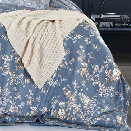 Betrise葉錦-藍 加大-植萃系列100%奧地利天絲八件式鋪棉兩用被床罩組