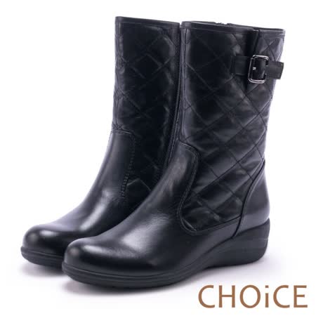 【CHOiCE】
牛皮菱格低跟中筒靴
