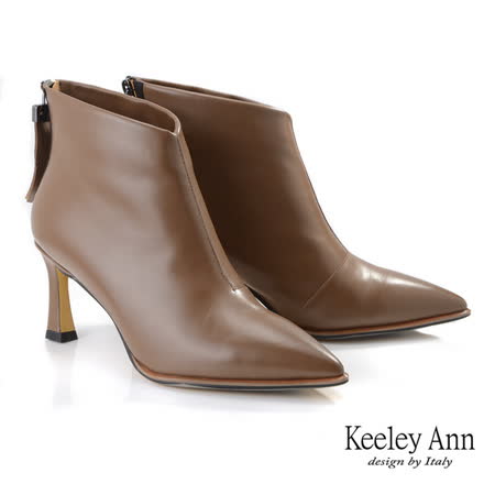 Keeley Ann極簡魅力 流蘇拉鍊斜口尖頭真皮短靴(棕色977932125-Ann系列)