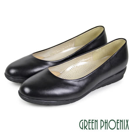 【GREEN PHOENIX】入門款寬楦素面全真皮小坡跟上班鞋/面試鞋