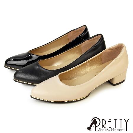 【Pretty】簡約素面尖頭粗低跟鞋/面試鞋
