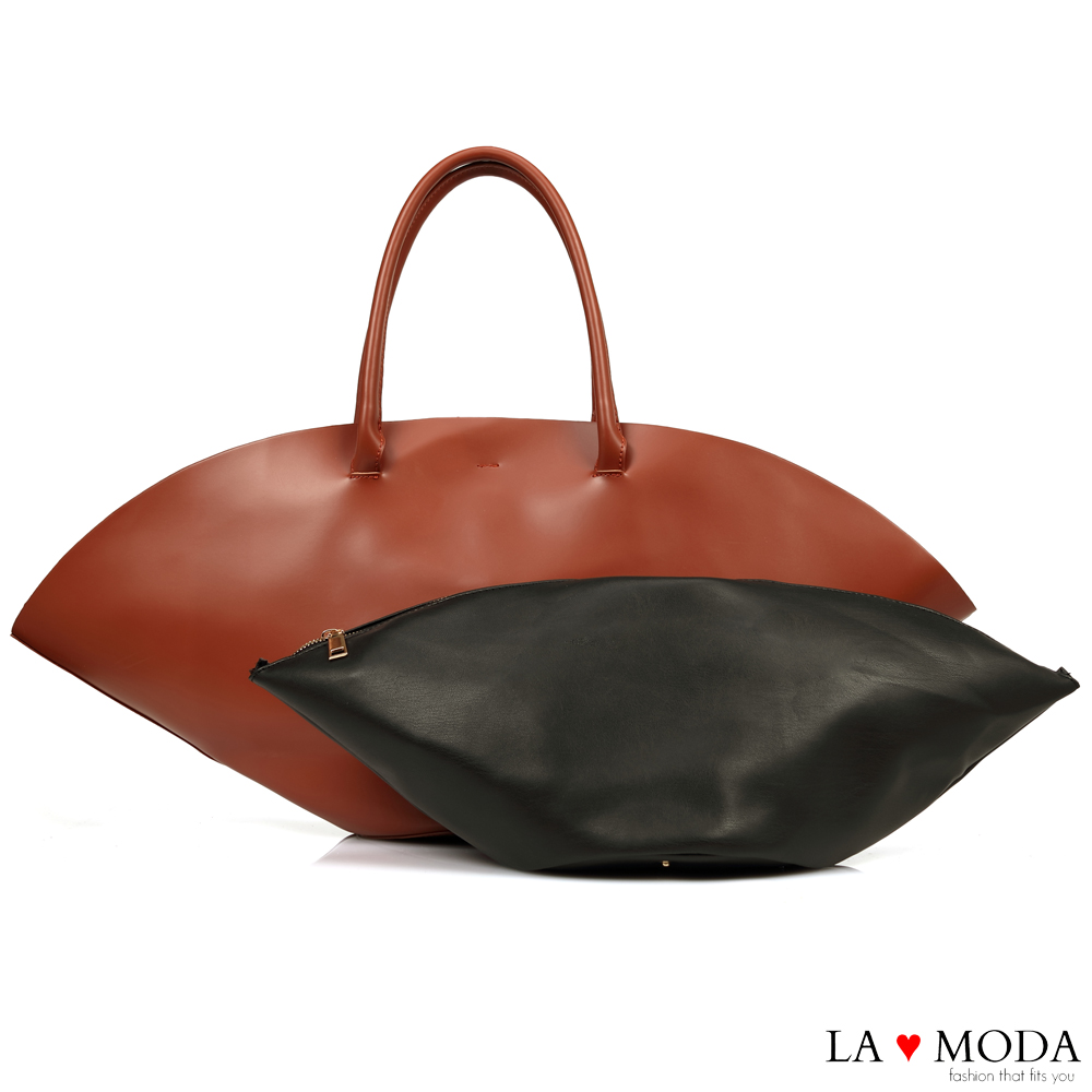 La Moda名牌Look帽子造型大容量肩背子母托特包(紅色)