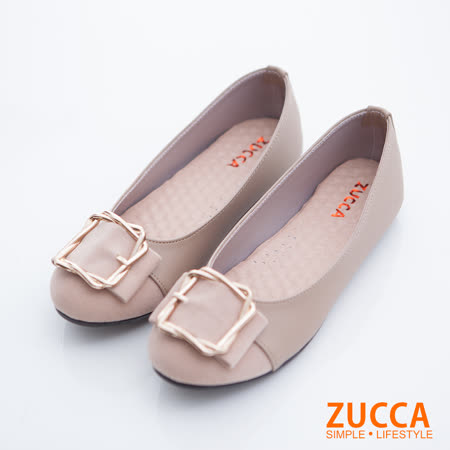 ZUCCA【z6717】方塊金屬圓頭平底鞋-駝色