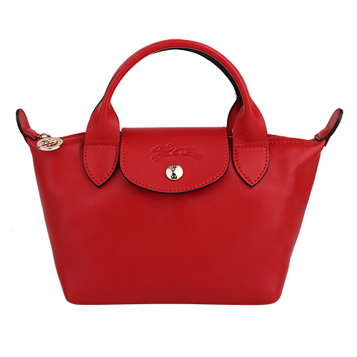 LONGCHAMP- LE PLIAGE CURE迷你皮革手提包(朱紅色)