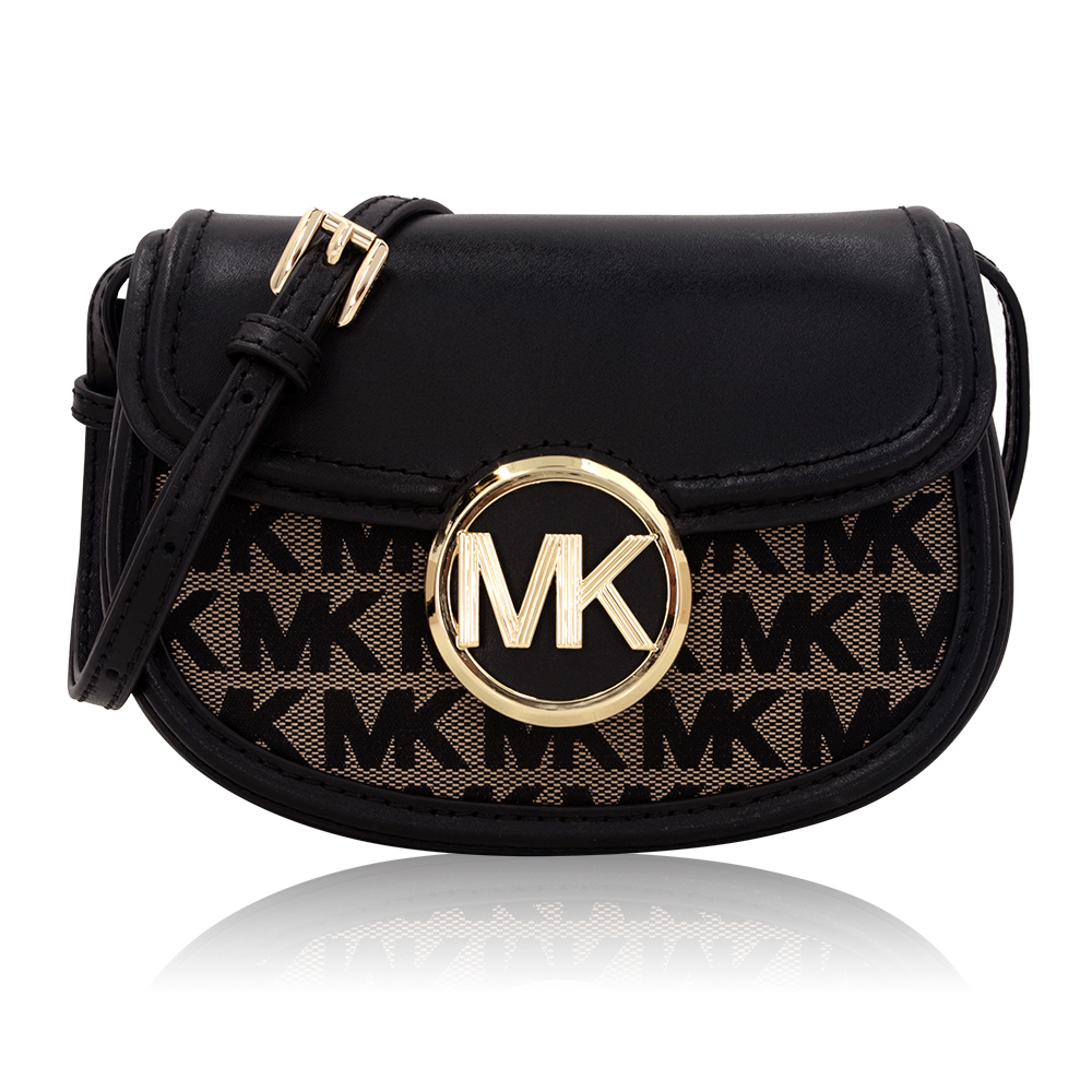 MICHAEL KORS 大LOGO手提斜背二用馬鞍包-小/緹花黑