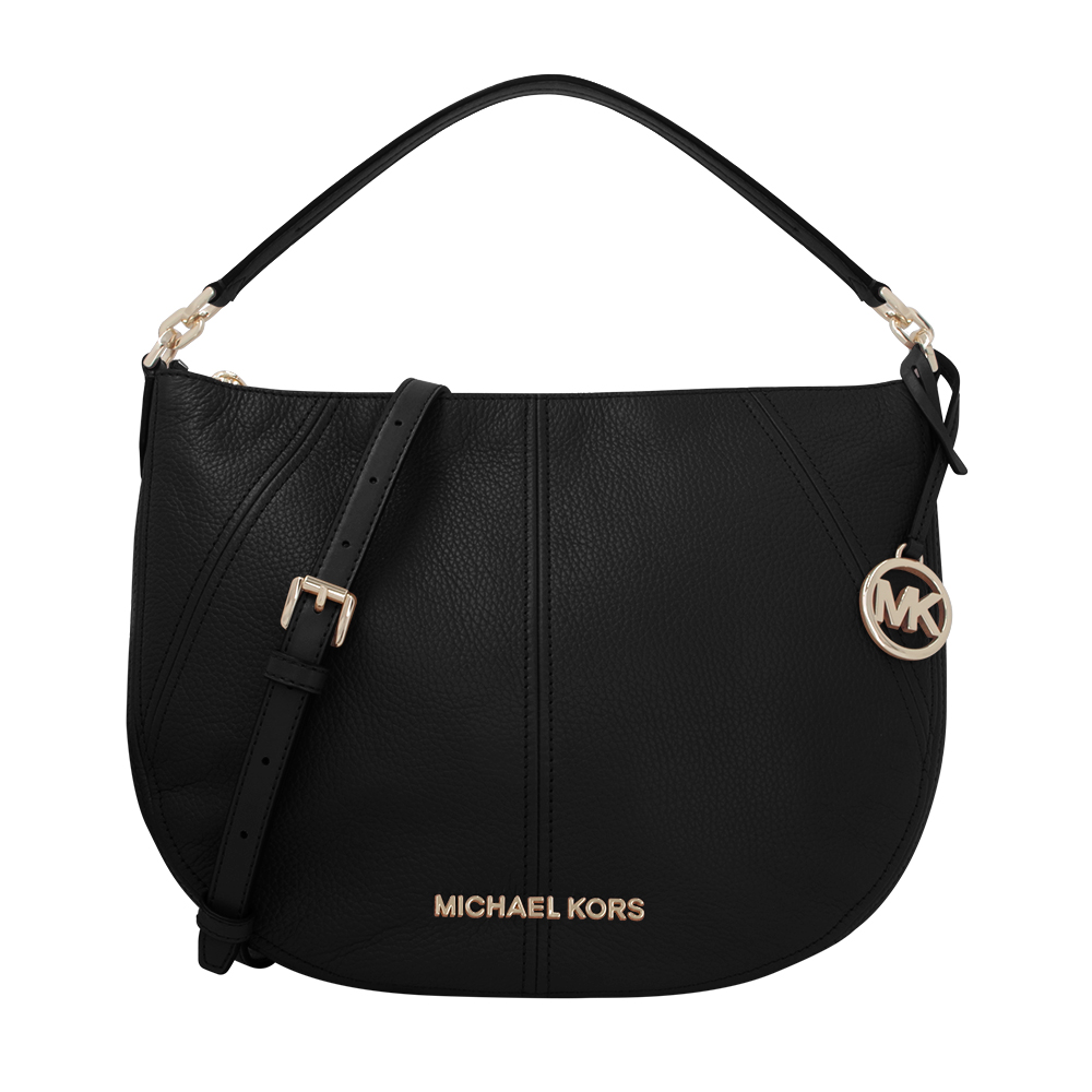 MICHAEL KORS 金屬LOGO牛皮馬鞍包-黑色