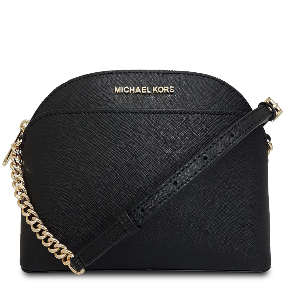 Michael Kors 新款防刮皮浮雕LOGO 鍊條拉鍊肩背包 MK貝殼包-黑色
