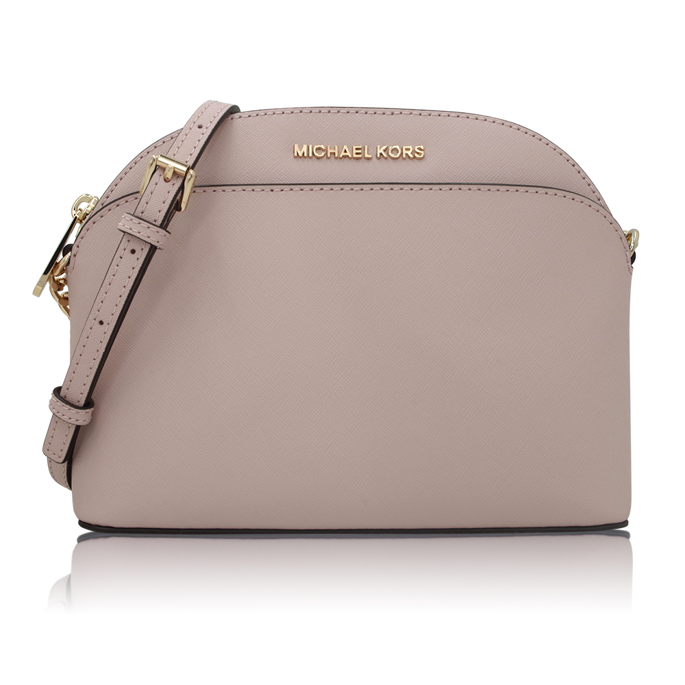 Michael Kors 新款防刮皮浮雕LOGO 鍊條拉鍊肩背包 MK貝殼包-粉色