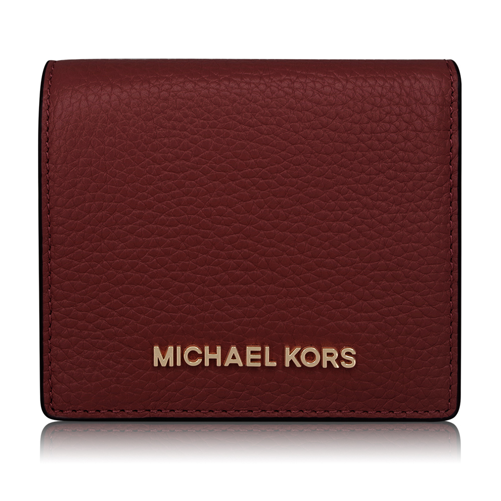 MICHAEL KORS 荔枝皮紋新款零錢小短夾-酒紅色