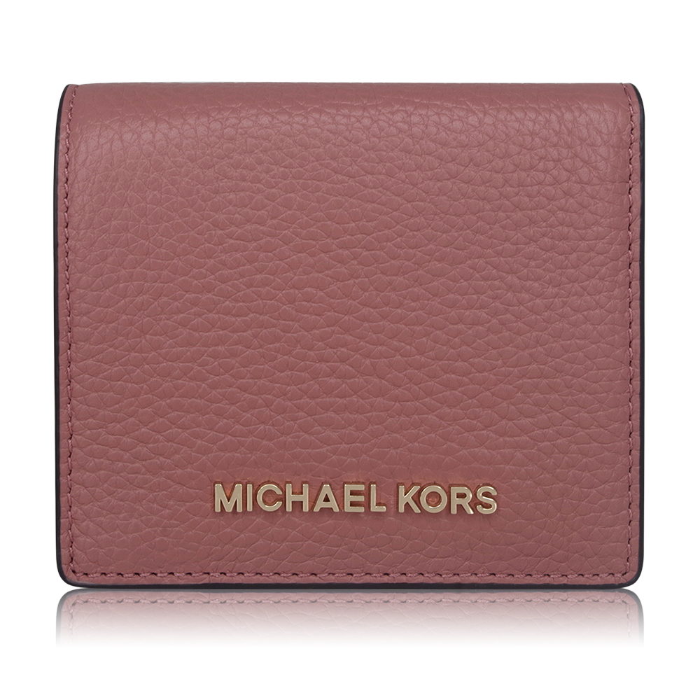 MICHAEL KORS 荔枝皮紋新款零錢小短夾-乾燥玫瑰粉
