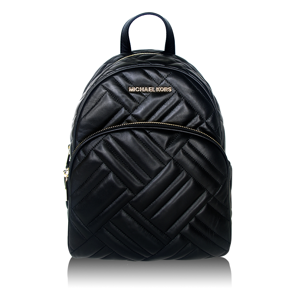 MICHAEL KORS 新款小牛皮格壓印斜紋後背包-黑色