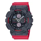 G-SHOCK 復古防磁雙顯男錶 樹脂錶帶 灰X紅撞色 防水200米(GA-140-4A)