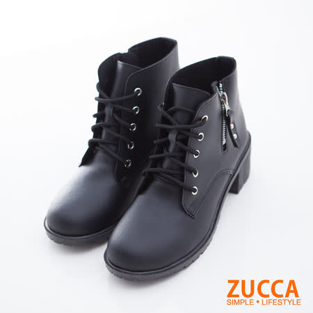 ZUCCA【z6706bk】率性綁繩拉鍊低跟靴-黑色