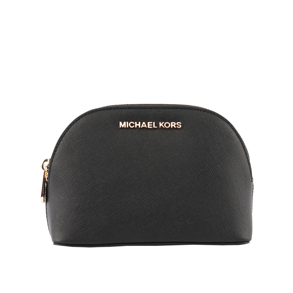 【MICHAEL KORS】防刮皮革金字化妝包(黑色) 35T8GTVU3L BLACK