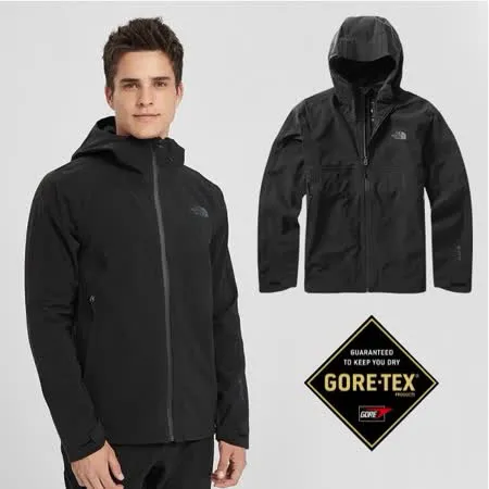 【The North Face】男新款 GORE-TEX 防水透氣耐磨可調節連帽外套.夾克.風雨衣/49B8 黑 N