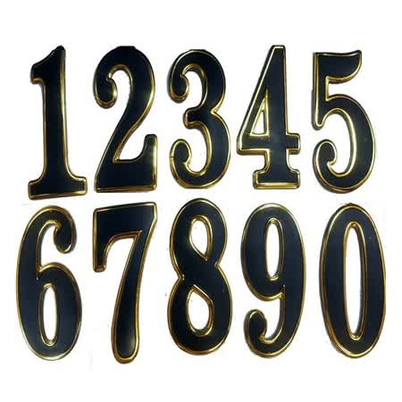 數字貼 KC002 (門牌貼 + 3個數字貼) 識別貼 個性貼 信箱 號碼牌 桌牌 門牌 裝飾貼 黑底 立體 金邊 單一個數字售 客製化