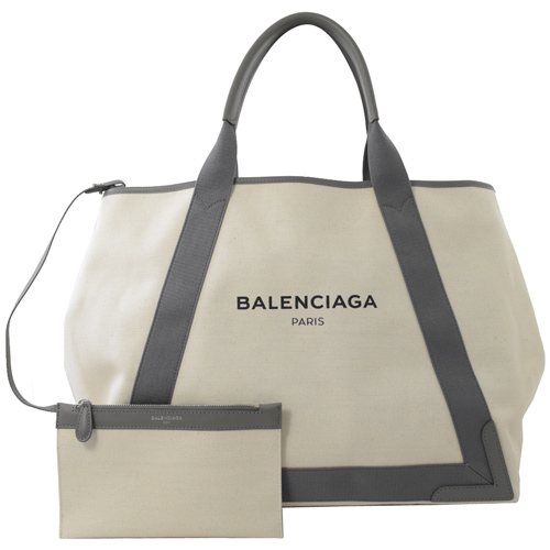 BALENCIAGA 巴黎世家 NAVY帆布皮飾邊肩背包.灰邊 大款