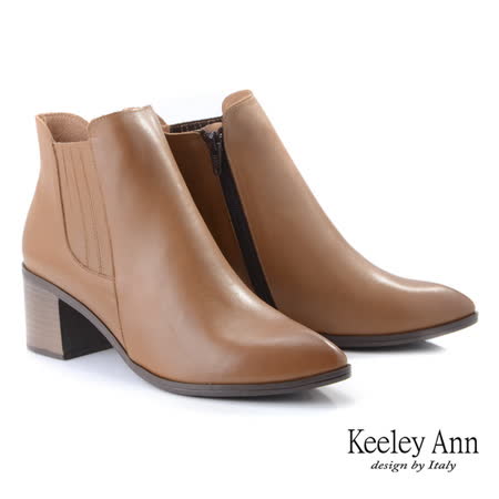 Keeley Ann極簡魅力 基本款尖頭鬆緊粗跟短靴