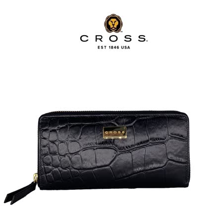 CROSS 小牛皮鱷魚壓紋拉鍊長夾