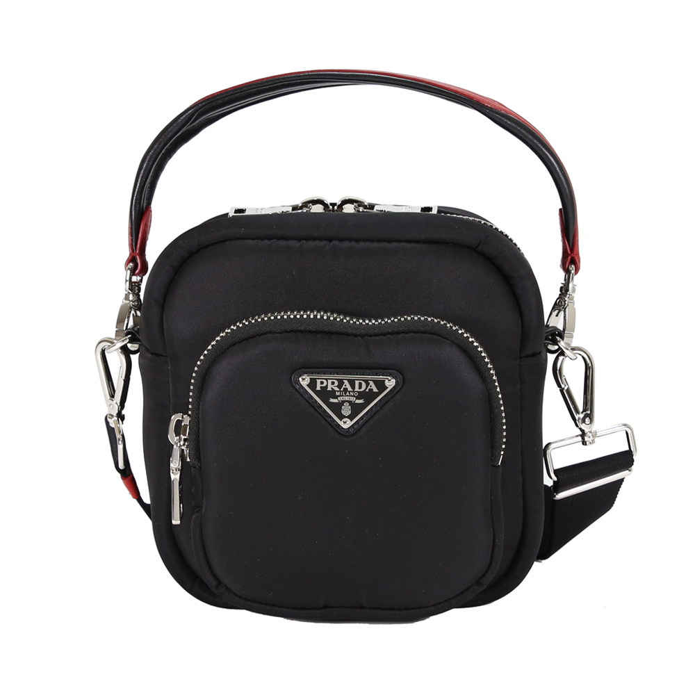 PRADA Nylon Cargo 尼龍三角LOGO 手提斜背包(黑/紅)