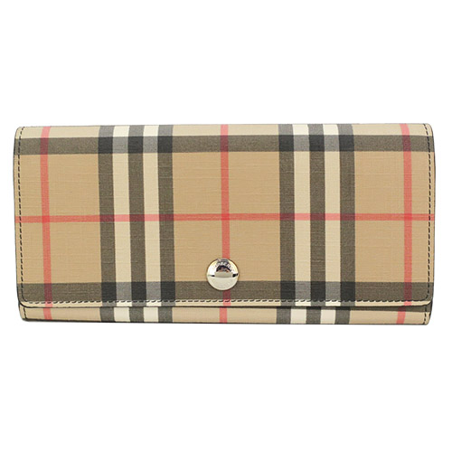 BURBERRY London England Vintage 格紋釦式長夾(卡其)