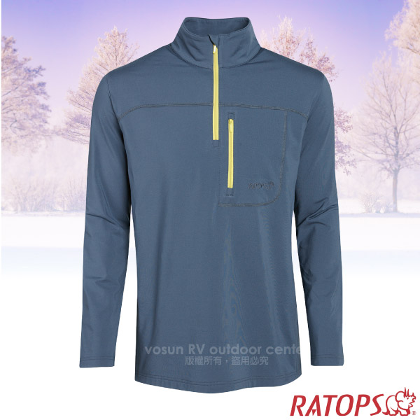 【瑞多仕-RATOPS】男款 Thermolite 長袖刷毛保暖衣.半開襟立領衫.排汗衣.休閒衫.T恤.運動上衣 / DB6007 暗藍綠色 V