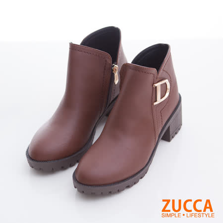 ZUCCA【z6722ce】D字釦側拉鍊低跟短靴-棕色