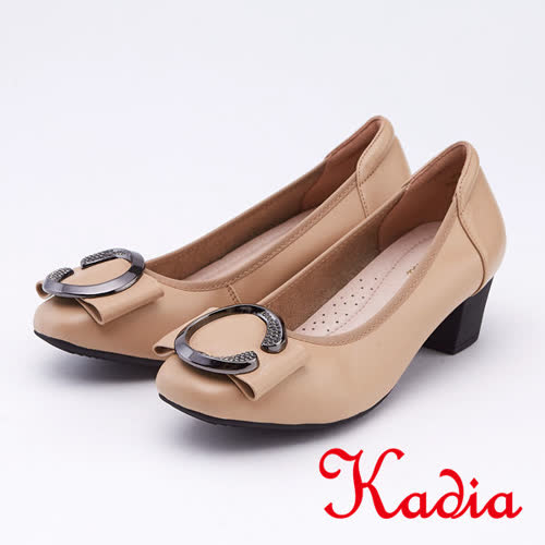 kadia.典雅圓釦真皮高跟包鞋(9510-30棕色)
