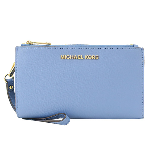 MICHAEL KORS JET SET 防刮皮革手拿包/手掛繩萬用長夾-法國藍